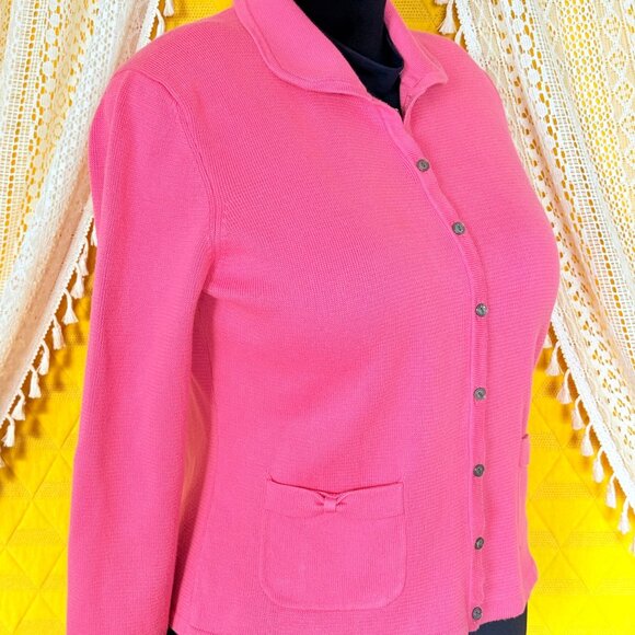 VTG Harold's Pink Bow Collared Twee Cotton Sweater Cardigan Size L - Picture 7 of 16